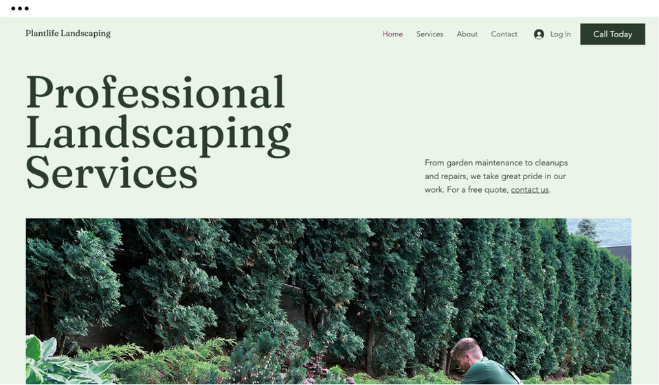 Homepage for a landscaping business. 
